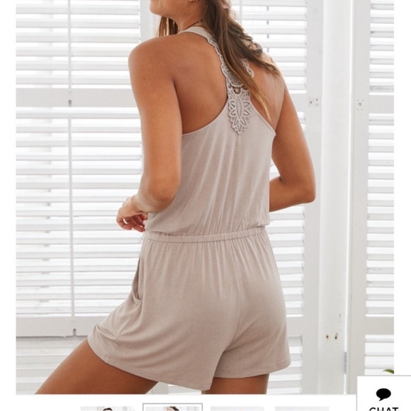 Aerie Lace Racerback Crochet Romper Size M Tan - Picture 2 of 5